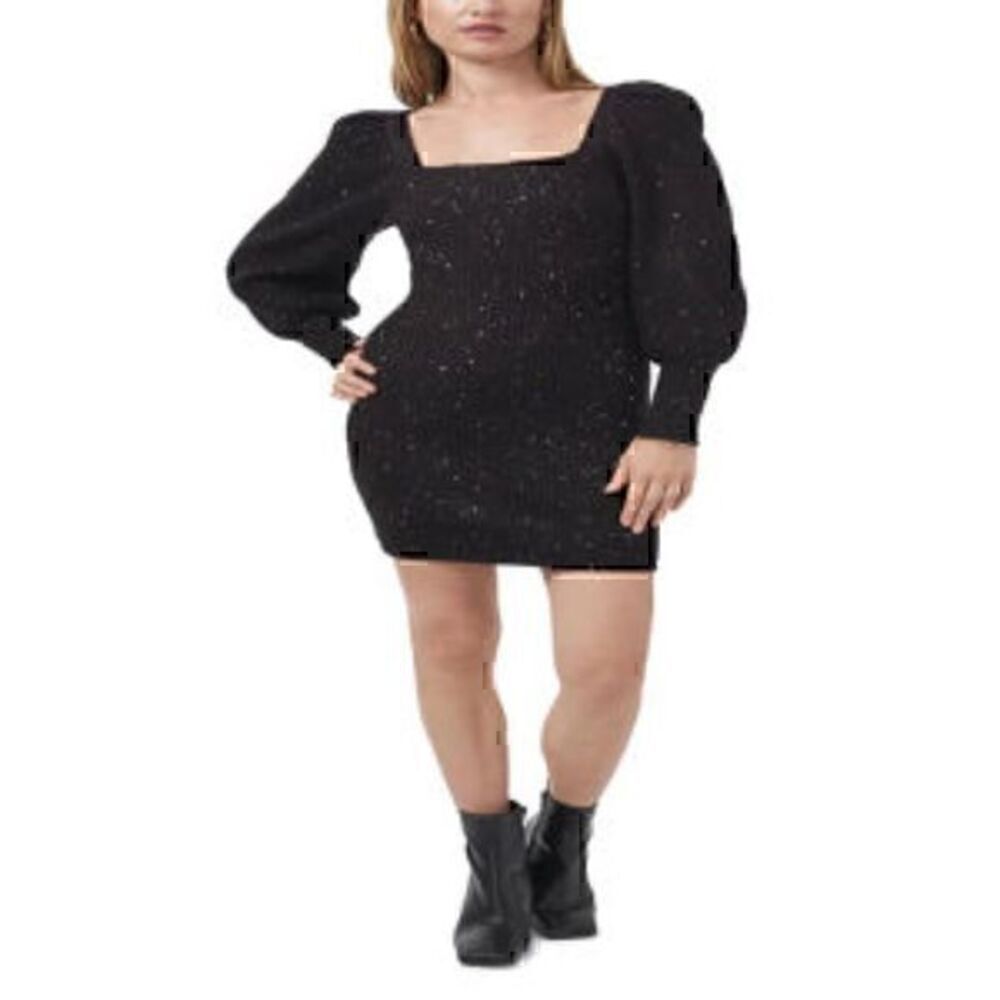 1 State Black Midnight Garden Sparkle Sequined Sweater Dress size XL